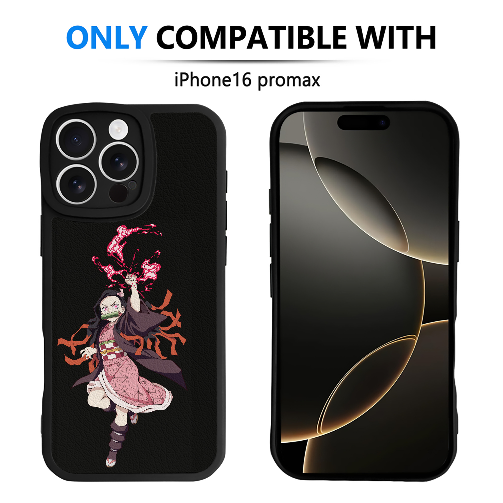 （画像用） 鬼滅の刃（きめつのやいば）竈門 禰󠄀豆子／かまど ねずこ Kamado Nezuko 【iPhone 16シリーズ対応】シリコンスマホケース（レザー調） 材質：シリコン